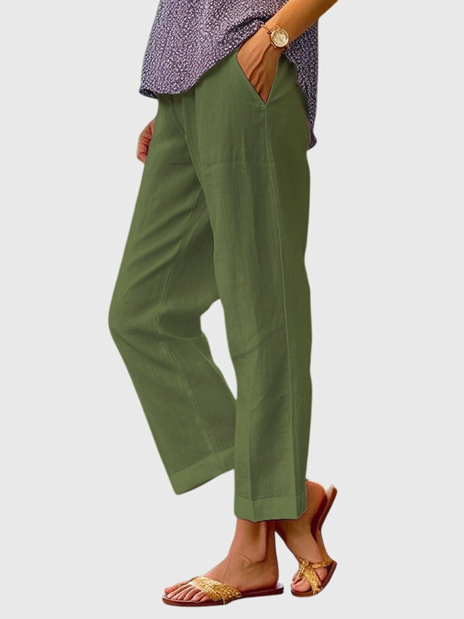 Women's High Waist Straight Leg Front Center Seam Side Pocket Full Length Solid Tailored Pants
