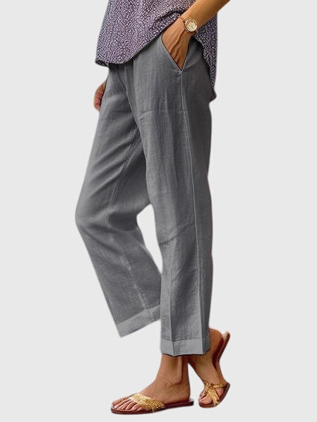 Women's High Waist Straight Leg Front Center Seam Side Pocket Full Length Solid Tailored Pants