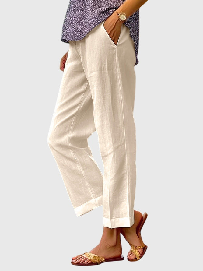 Women's High Waist Straight Leg Front Center Seam Side Pocket Full Length Solid Tailored Pants