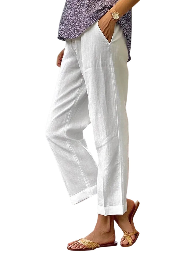 Women's High Waist Straight Leg Front Center Seam Side Pocket Full Length Solid Tailored Pants
