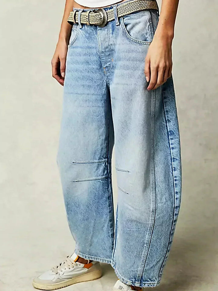 Women's Leopard Print Low Rise Barrel Wide Leg Jeans Front Pockets Button Zip Fly Panel Seam Cropped Ankle Pants Wide Leg Pants