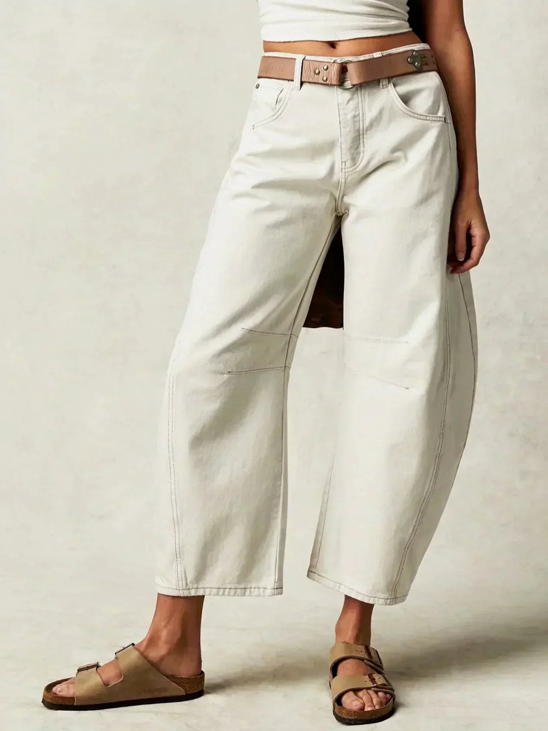 Women's Leopard Print Low Rise Barrel Wide Leg Jeans Front Pockets Button Zip Fly Panel Seam Cropped Ankle Pants Wide Leg Pants