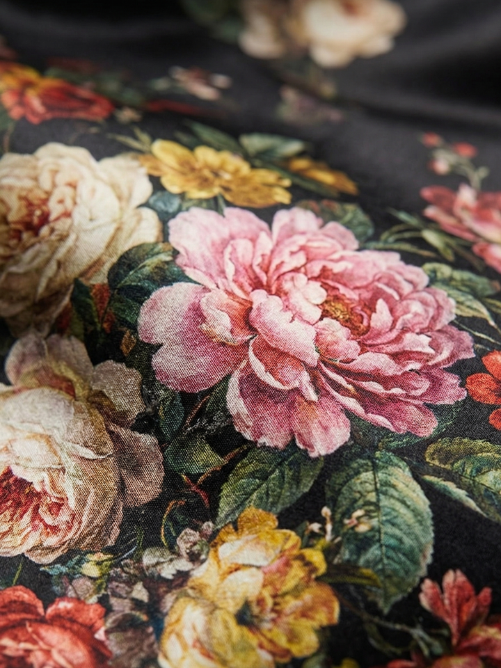 Women's Mandarin Collar Keyhole Frog Button Cap Sleeve Gathered A-Line Floral Print Midi Dress with Side Pockets