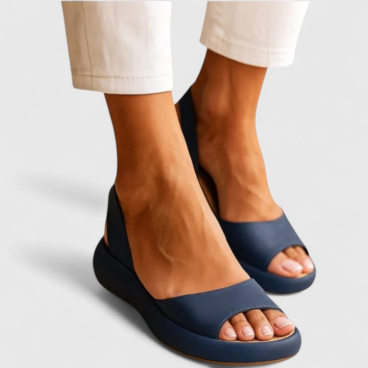 Women's Open Toe Single Wide Strap Slingback Elastic Back Platform Wedge Slip On Comfort Sandals