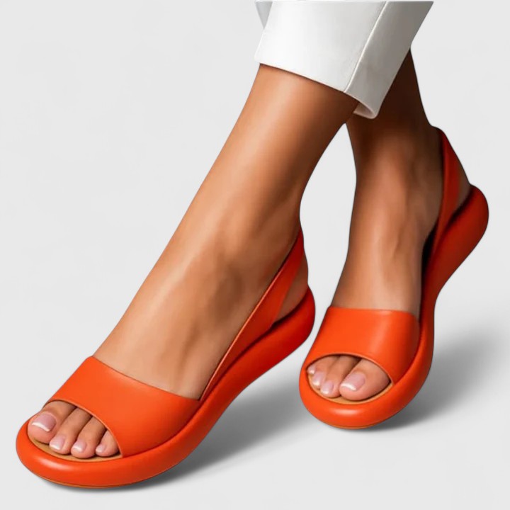 Women's Open Toe Single Wide Strap Slingback Elastic Back Platform Wedge Slip On Comfort Sandals