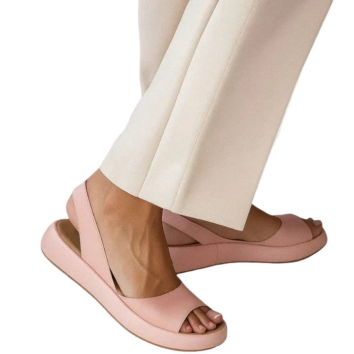 Women's Open Toe Single Wide Strap Slingback Elastic Back Platform Wedge Slip On Comfort Sandals