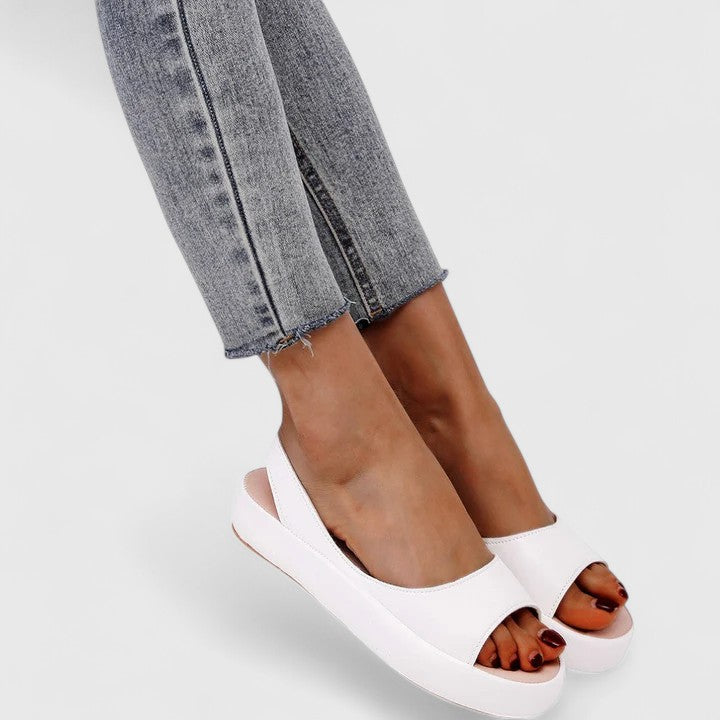 Women's Open Toe Single Wide Strap Slingback Elastic Back Platform Wedge Slip On Comfort Sandals