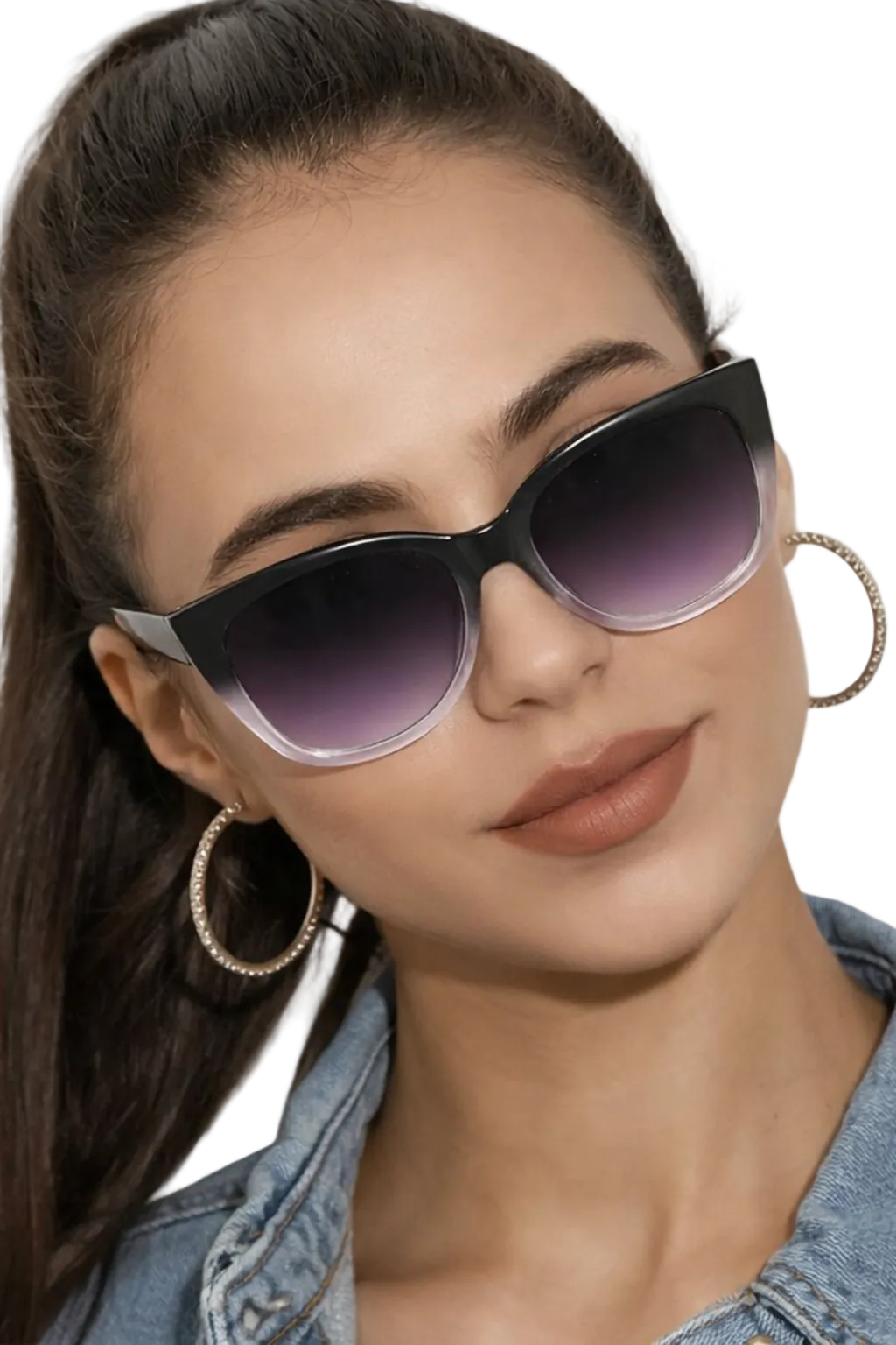 Women's Oversized Cat Eye Two Tone Gradient Frame Gradient Tinted Lens Thick Frame Sunglasses