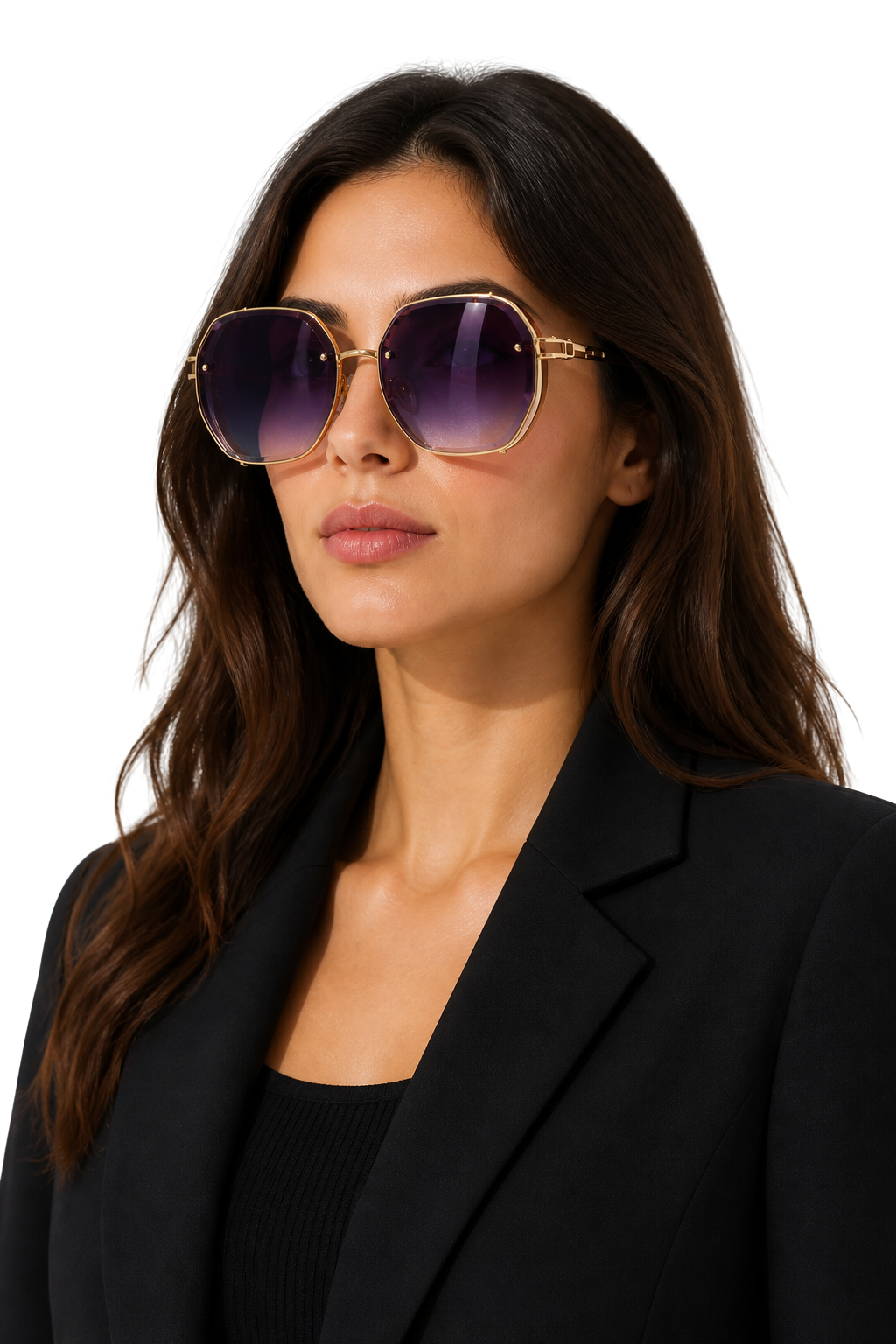 Women's Oversized Geometric Octagonal Thin Metal Frame Warm Tinted Lens Sunglasses