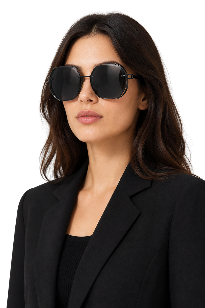 Women's Oversized Geometric Octagonal Thin Metal Frame Warm Tinted Lens Sunglasses