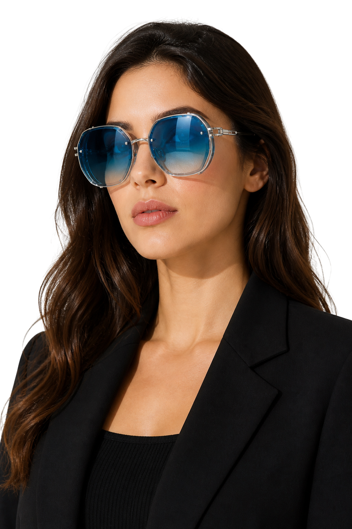Women's Oversized Geometric Octagonal Thin Metal Frame Warm Tinted Lens Sunglasses