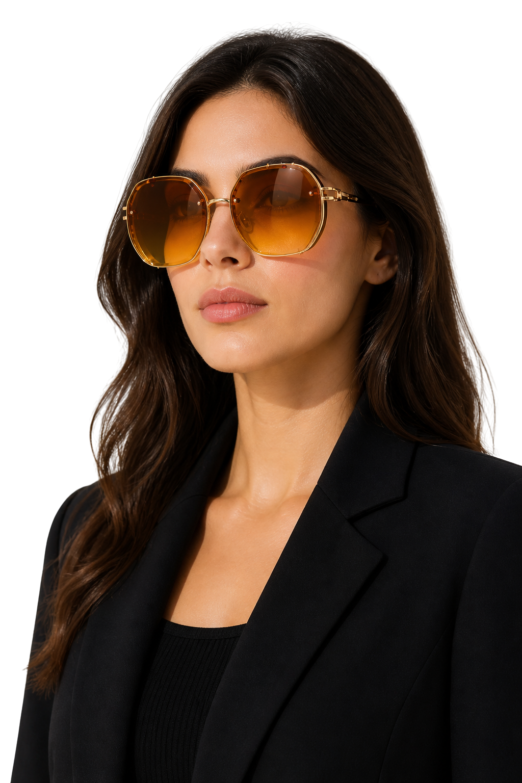 Women's Oversized Geometric Octagonal Thin Metal Frame Warm Tinted Lens Sunglasses