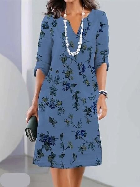 omen's Short Sleeve Round Neck Sheer Overlay Floral Print A-Line Midi Dress with Layered Hem