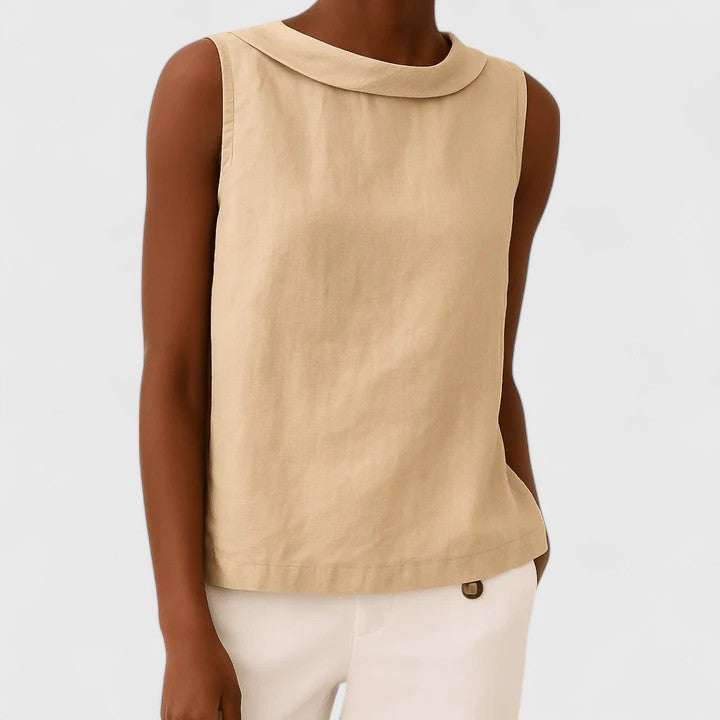 Women's Sleeveless Roll Collar Mock Neck Relaxed Boxy Fit Solid Plain Blouse Tank Top