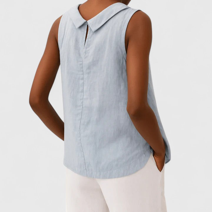 Women's Sleeveless Roll Collar Mock Neck Relaxed Boxy Fit Solid Plain Blouse Tank Top