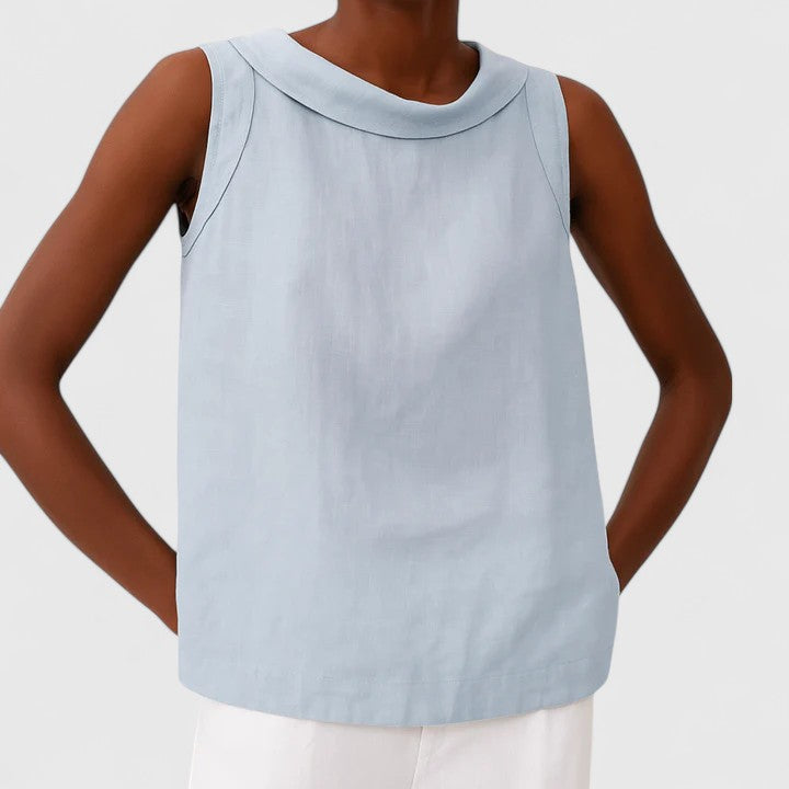 Women's Sleeveless Roll Collar Mock Neck Relaxed Boxy Fit Solid Plain Blouse Tank Top