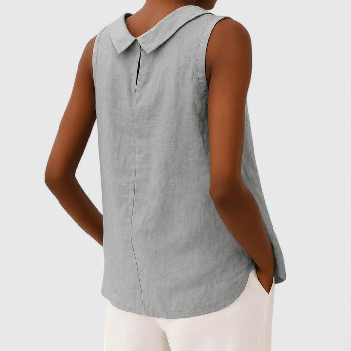 Women's Sleeveless Roll Collar Mock Neck Relaxed Boxy Fit Solid Plain Blouse Tank Top