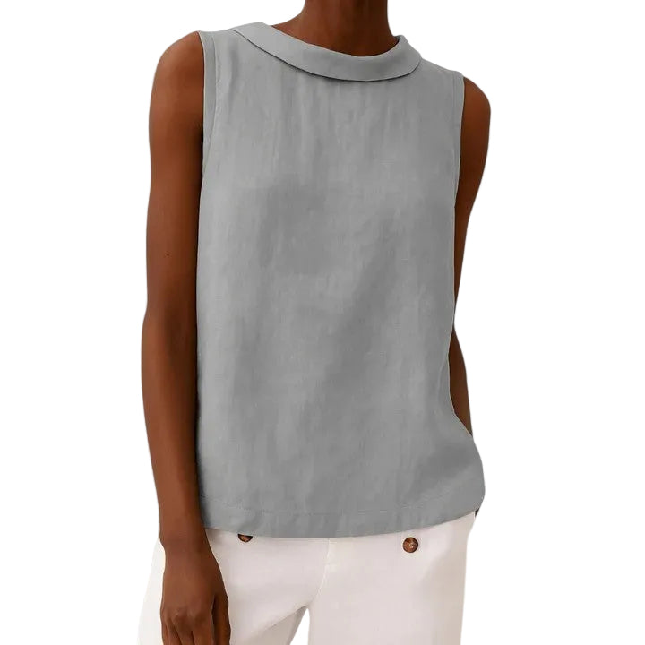 Women's Sleeveless Roll Collar Mock Neck Relaxed Boxy Fit Solid Plain Blouse Tank Top
