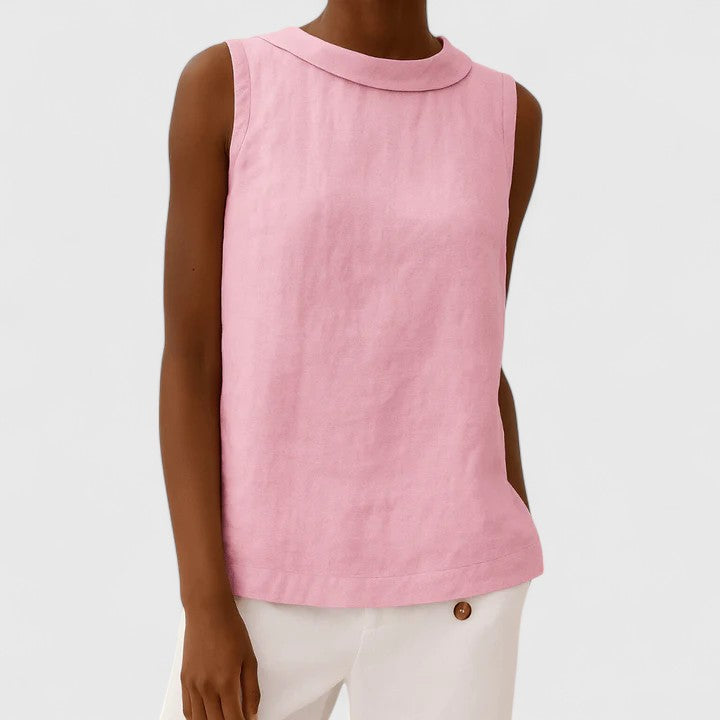 Women's Sleeveless Roll Collar Mock Neck Relaxed Boxy Fit Solid Plain Blouse Tank Top