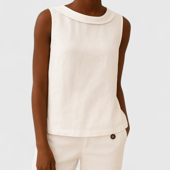 Women's Sleeveless Roll Collar Mock Neck Relaxed Boxy Fit Solid Plain Blouse Tank Top
