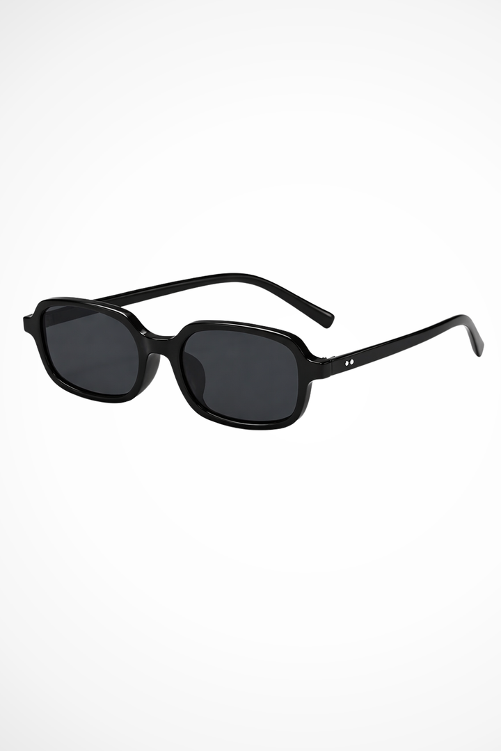 Women's Small Narrow Rectangular Angled Corner Thick Full Frame Solid Tinted UV Protection Sunglasses