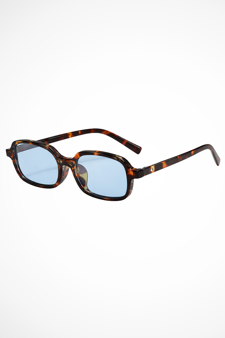 Women's Small Narrow Rectangular Angled Corner Thick Full Frame Solid Tinted UV Protection Sunglasses