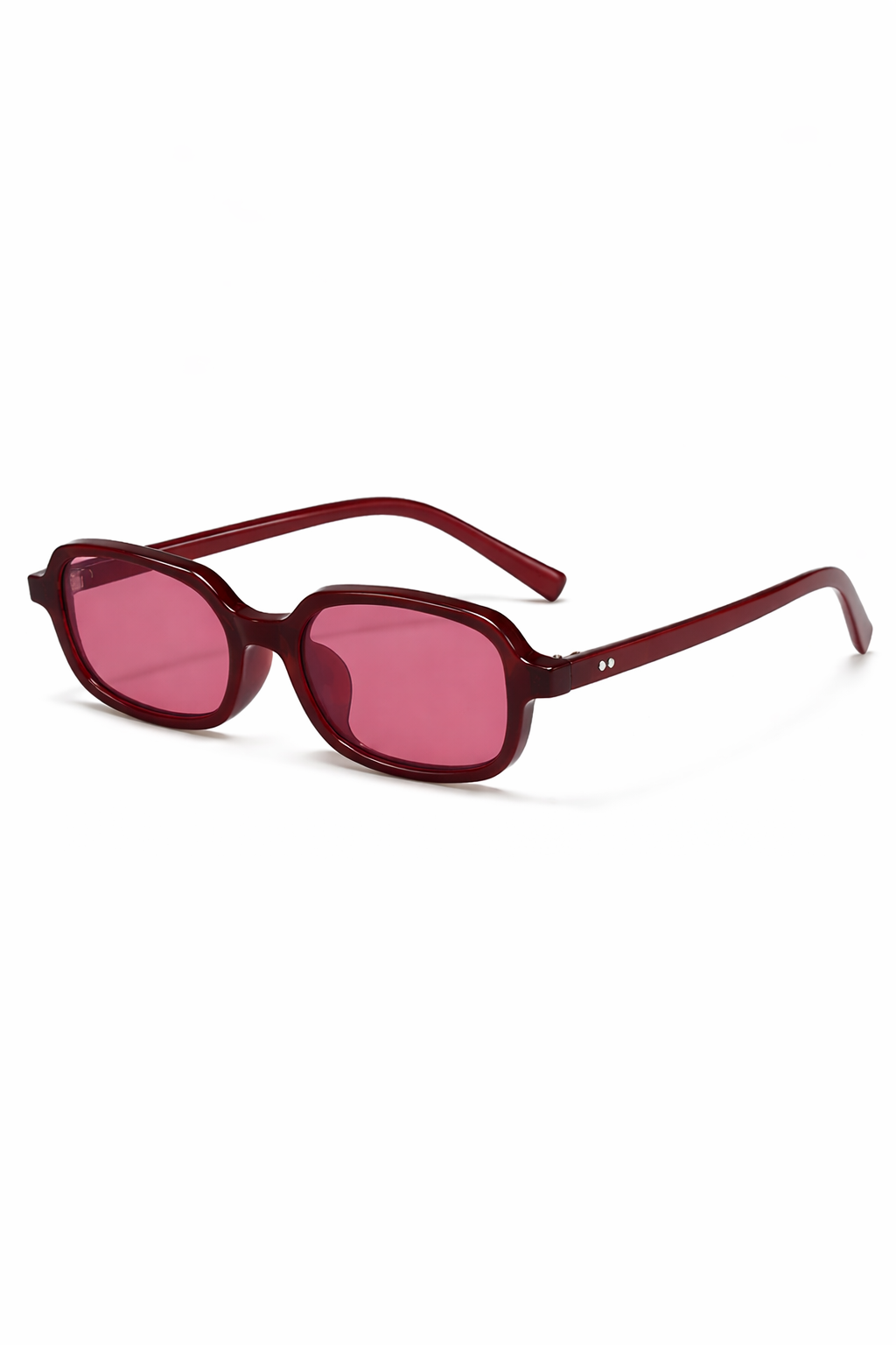 Women's Small Narrow Rectangular Angled Corner Thick Full Frame Solid Tinted UV Protection Sunglasses