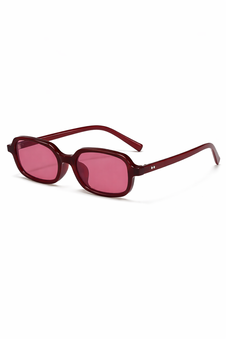 Women's Small Narrow Rectangular Angled Corner Thick Full Frame Solid Tinted UV Protection Sunglasses