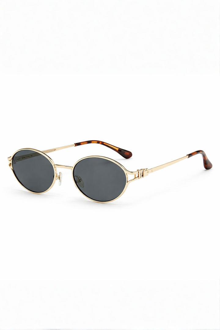 Women's Small Oval Slim Metal Full Frame Structured Geometric Temple Hinge Tinted UV Protection Sunglasses