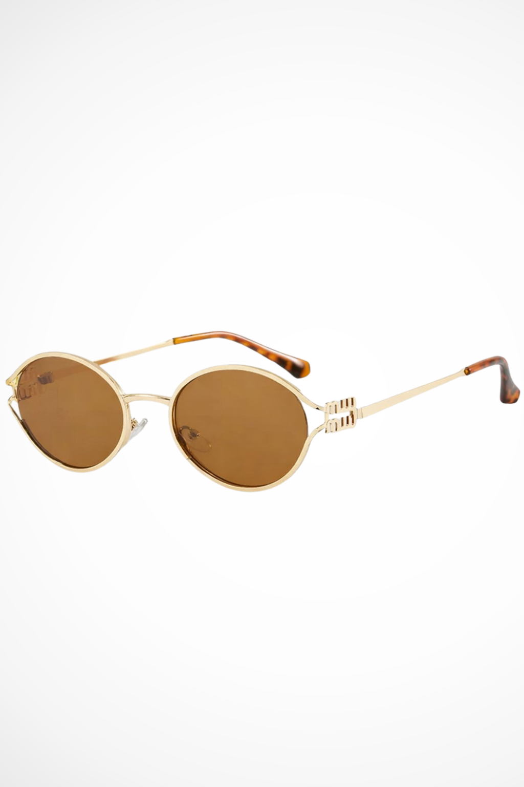 Women's Small Oval Slim Metal Full Frame Structured Geometric Temple Hinge Tinted UV Protection Sunglasses