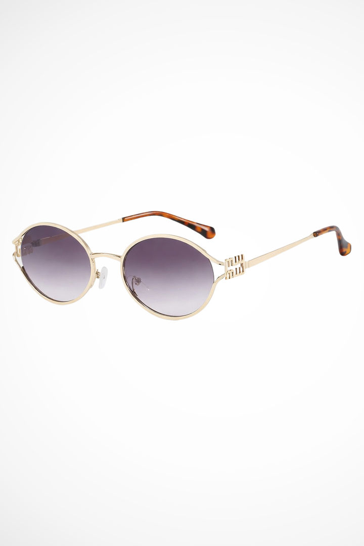 Women's Small Oval Slim Metal Full Frame Structured Geometric Temple Hinge Tinted UV Protection Sunglasses