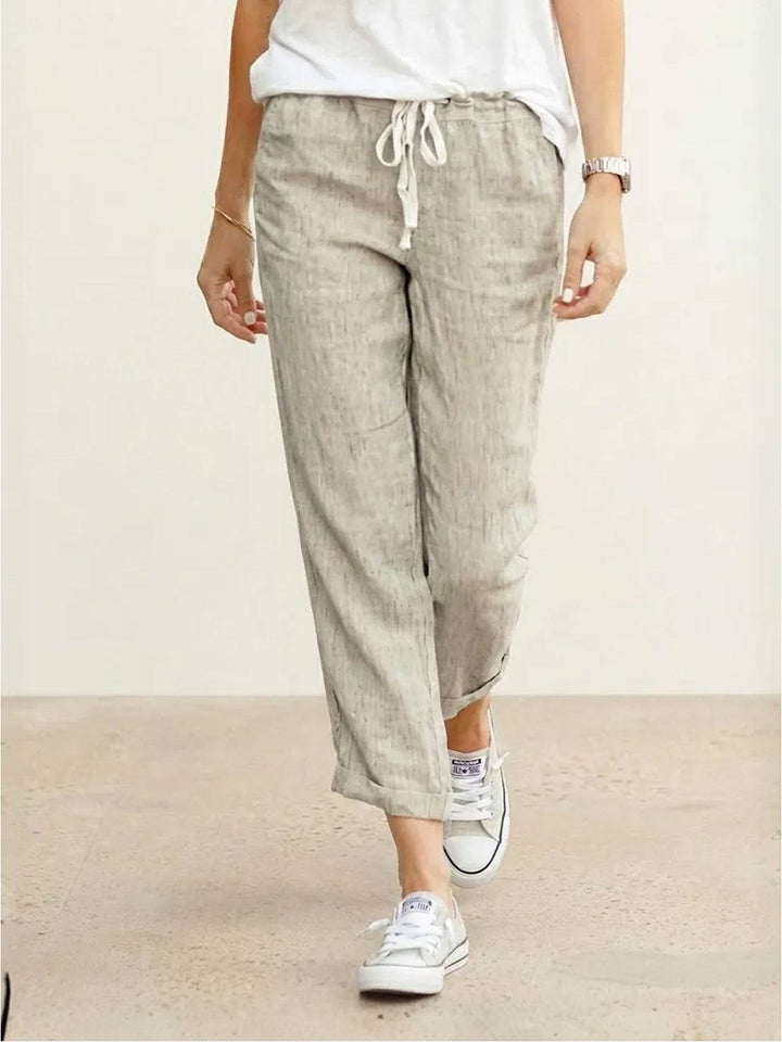 Women's Solid Plain Elasticized Drawstring Waist Straight Leg Slim Fit Rolled Cuff Cropped Ankle Pants Women's Casual Pants