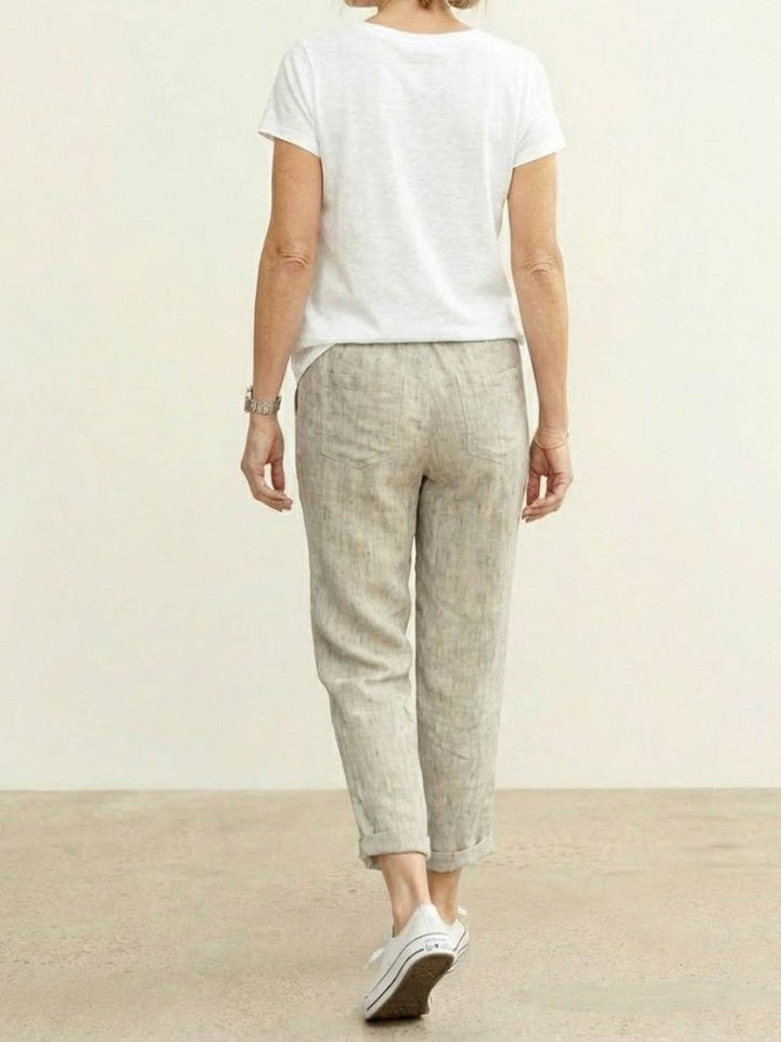 Women's Solid Plain Elasticized Drawstring Waist Straight Leg Slim Fit Rolled Cuff Cropped Ankle Pants Women's Casual Pants