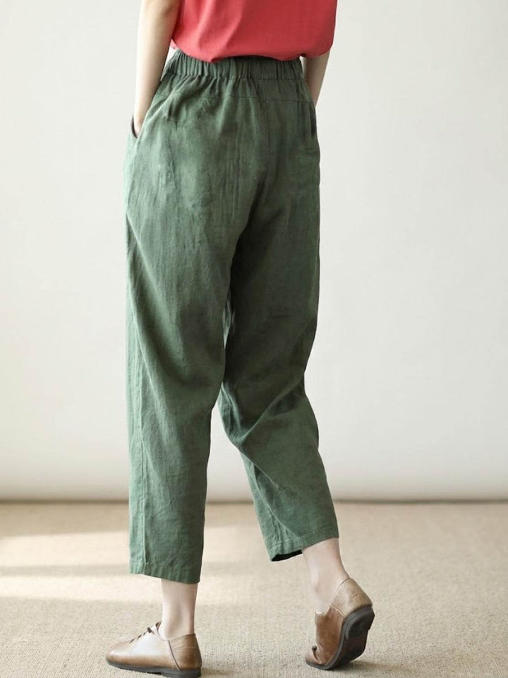 Women's Solid Plain Elasticized Drawstring Waist Straight Leg Slim Fit Rolled Cuff Cropped Ankle Pants Women's Casual Pants