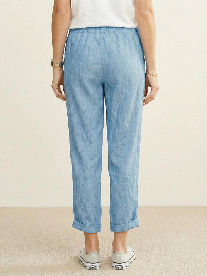 Women's Solid Plain Elasticized Drawstring Waist Straight Leg Slim Fit Rolled Cuff Cropped Ankle Pants Women's Casual Pants