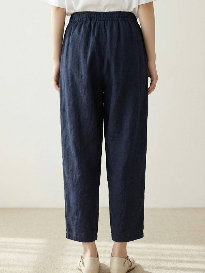 Women's Solid Plain Elasticized Drawstring Waist Straight Leg Slim Fit Rolled Cuff Cropped Ankle Pants Women's Casual Pants