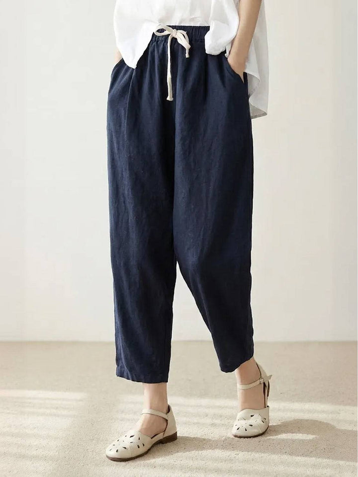 Women's Solid Plain Elasticized Drawstring Waist Straight Leg Slim Fit Rolled Cuff Cropped Ankle Pants Women's Casual Pants
