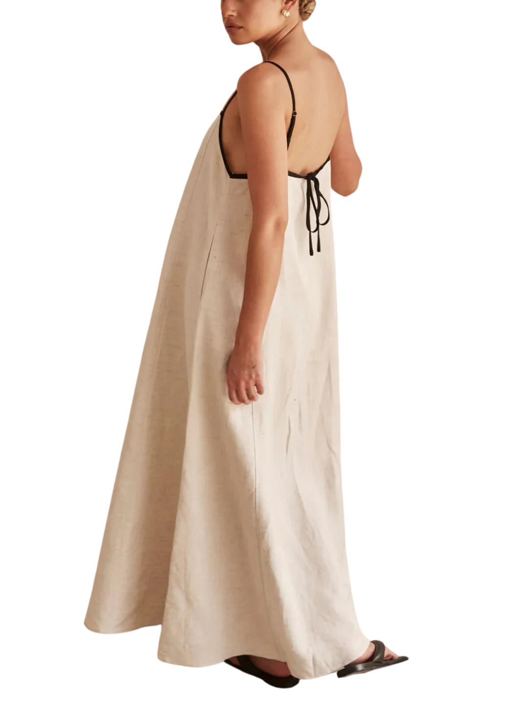 Women's Spaghetti Strap Square Neck Contrast Piped Trim Oversized Voluminous Tent Silhouette Unstructured Floor Length Maxi Dress