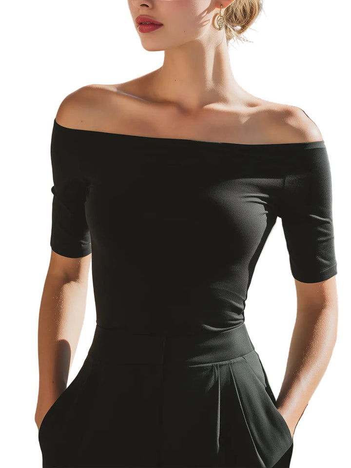Women's Stretch Knit Off Shoulder Short Sleeve Fitted Bodycon Top