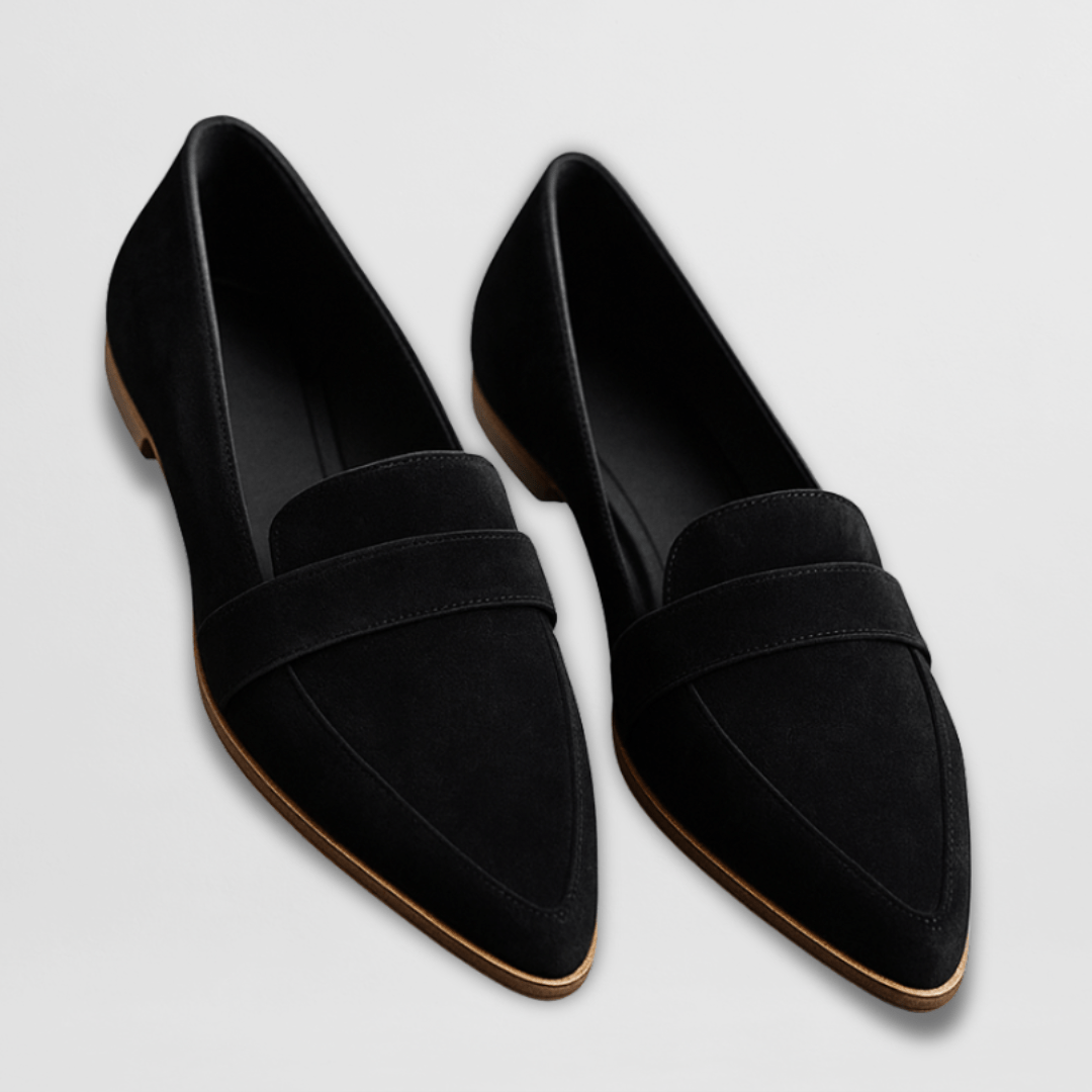 Women's Suede Pointed Toe Slip-On Flat Penny Strap Loafer with Cushioned Insole and Flexible Sole
