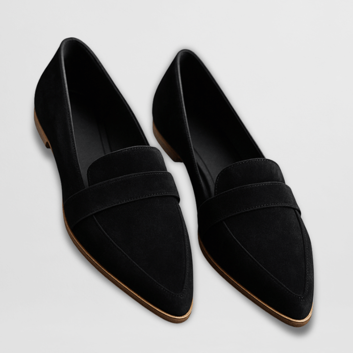 Women's Suede Pointed Toe Slip-On Flat Penny Strap Loafer with Cushioned Insole and Flexible Sole