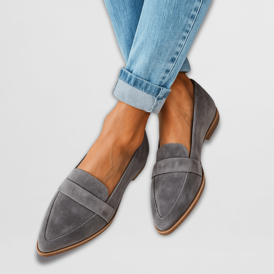 Women's Suede Pointed Toe Slip-On Flat Penny Strap Loafer with Cushioned Insole and Flexible Sole