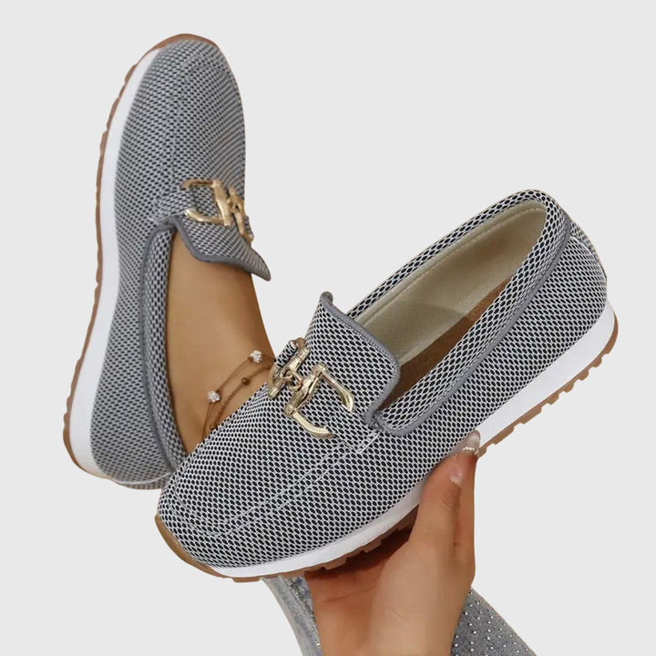 Women's Textured Knit Slip-On Round Toe Gold Horsebit Hardware Platform Trainer Sole Loafer
