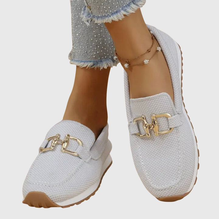 Women's Textured Knit Slip-On Round Toe Gold Horsebit Hardware Platform Trainer Sole Loafer