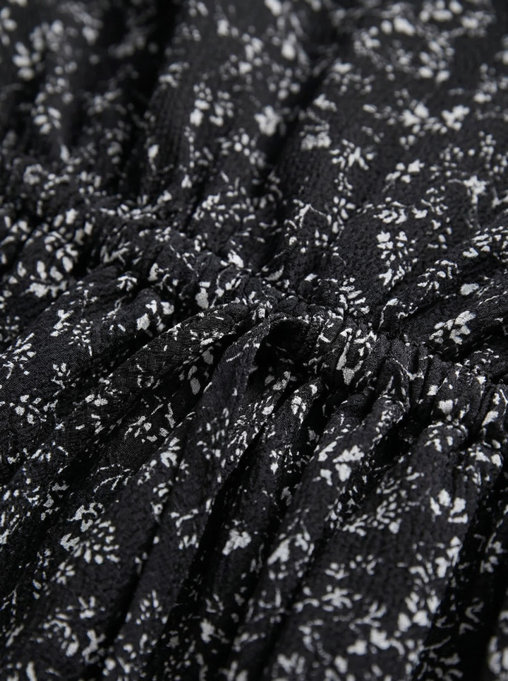 Women's V-Neck Long Sleeve Smocked Waist Ditsy Floral Chiffon Midi Dress